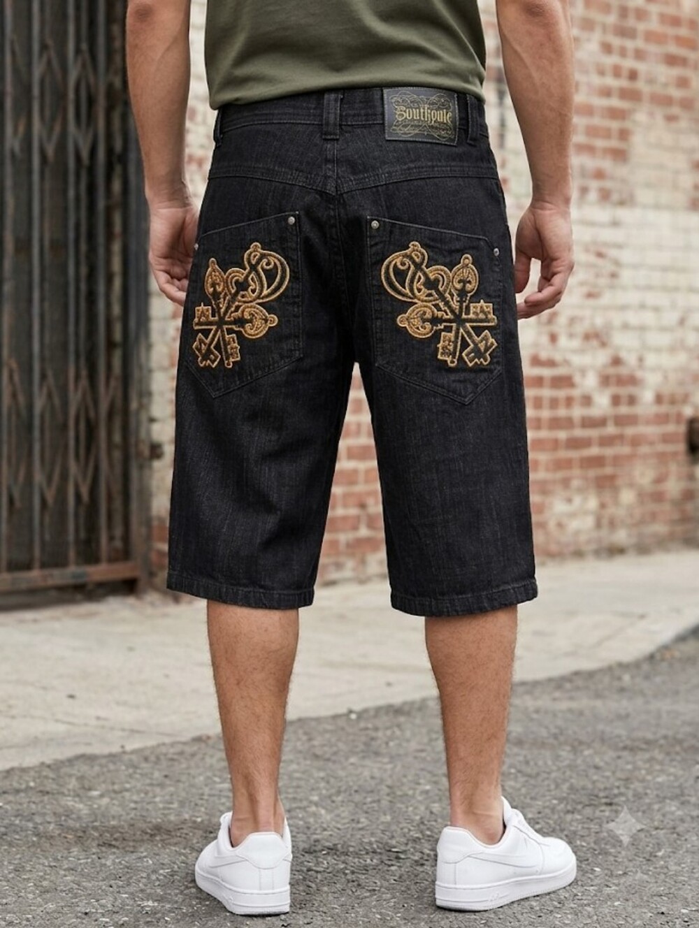 South Pole Black Washed Denim.Jean Shorts urban fashion Retro Sz 32